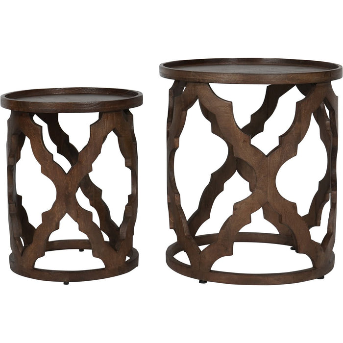 Side Tables, Solid Carved, Mango Wood, Dark Brown, Set of 2