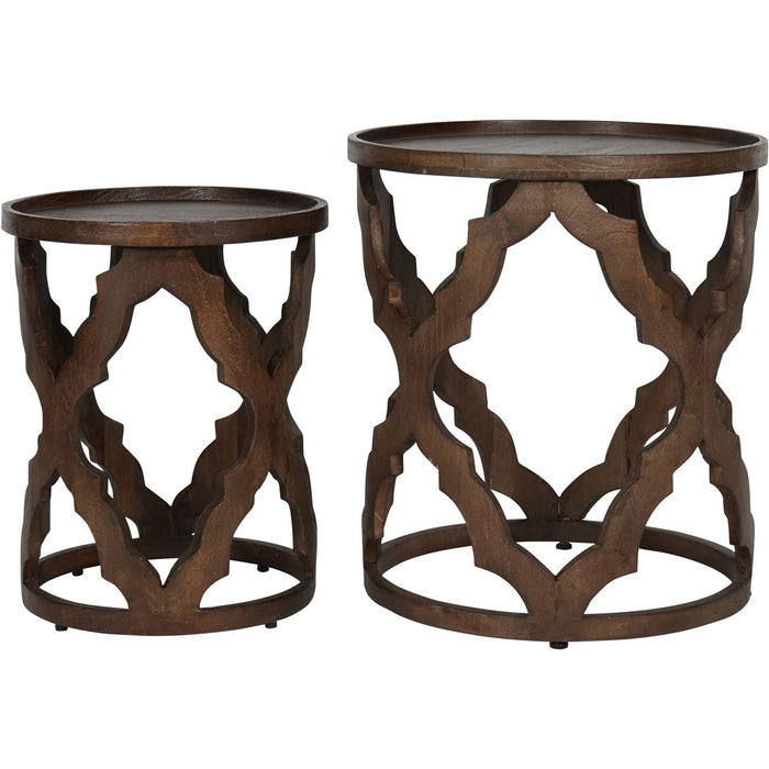 Side Tables, Solid Carved, Mango Wood, Dark Brown, Set of 2