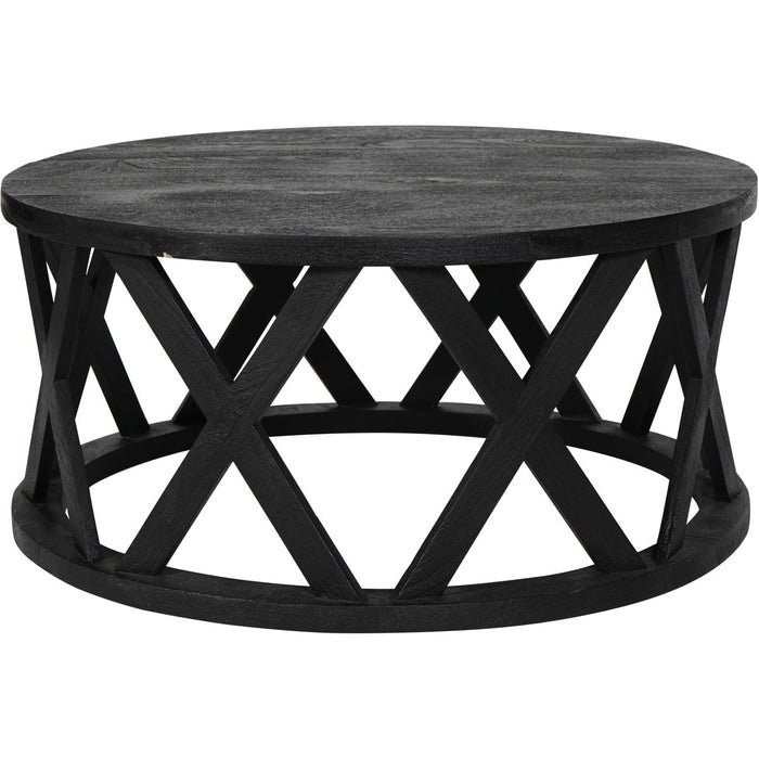 Nicole Coffee Table, Solid Mango Wood, Round Black Top