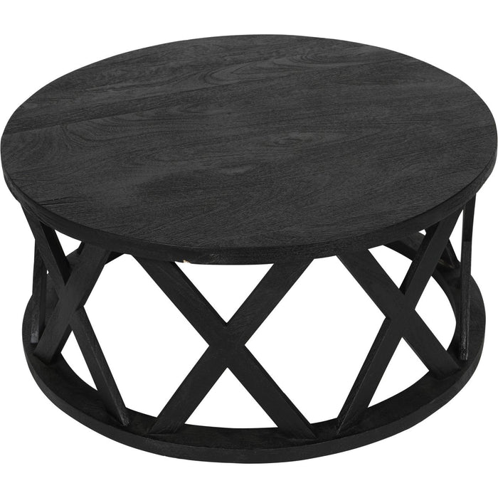 Nicole Coffee Table, Solid Mango Wood, Round Black Top