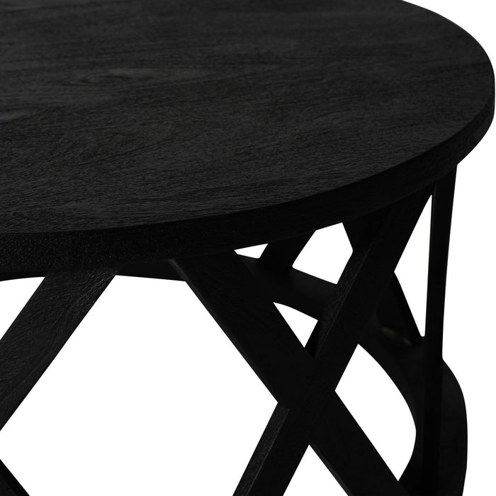 Nicole Coffee Table, Solid Mango Wood, Round Black Top