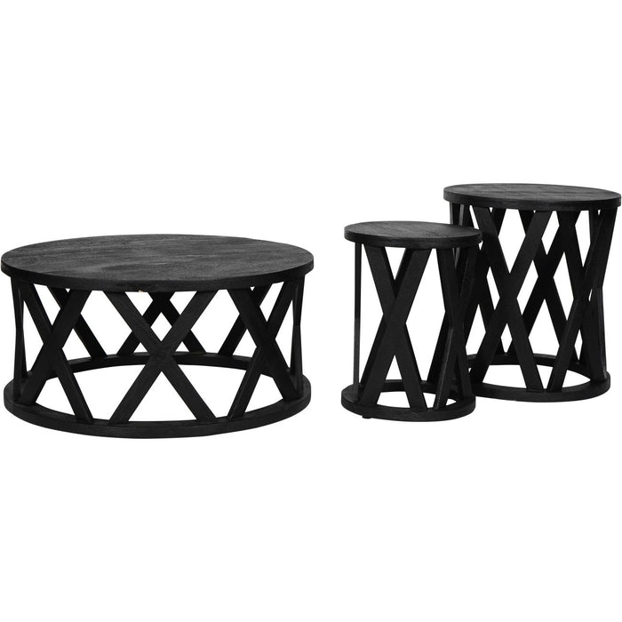 Nicole Coffee Table, Solid Mango Wood, Round Black Top