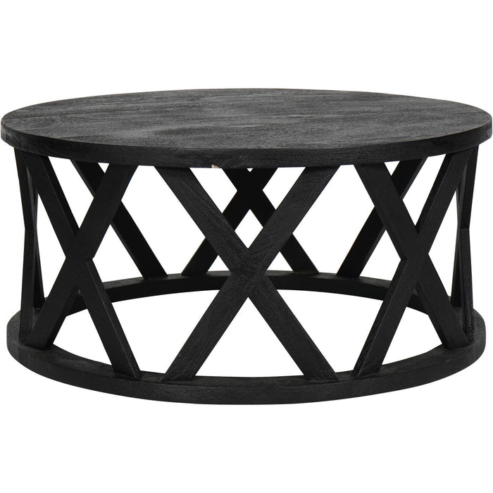 Nicole Coffee Table, Solid Mango Wood, Round Black Top