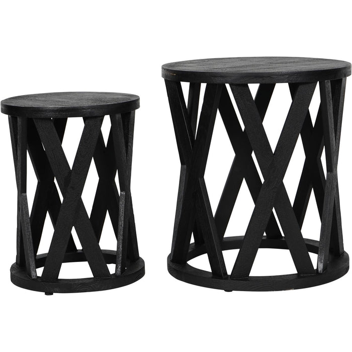 Vilhelmina Nesting Side Tables, Black Solid Mango Wood, Set of 2