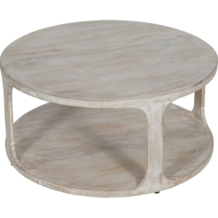 Solid Mango Wood Round Coffee Table – Open Shelf Storage & Rustic Charm