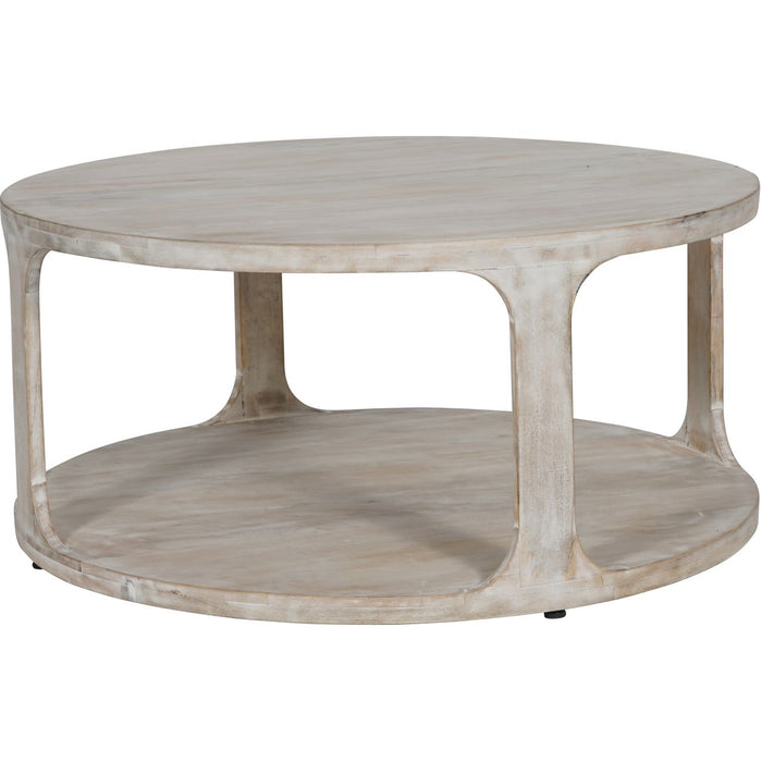 Solid Mango Wood Round Coffee Table – Open Shelf Storage & Rustic Charm