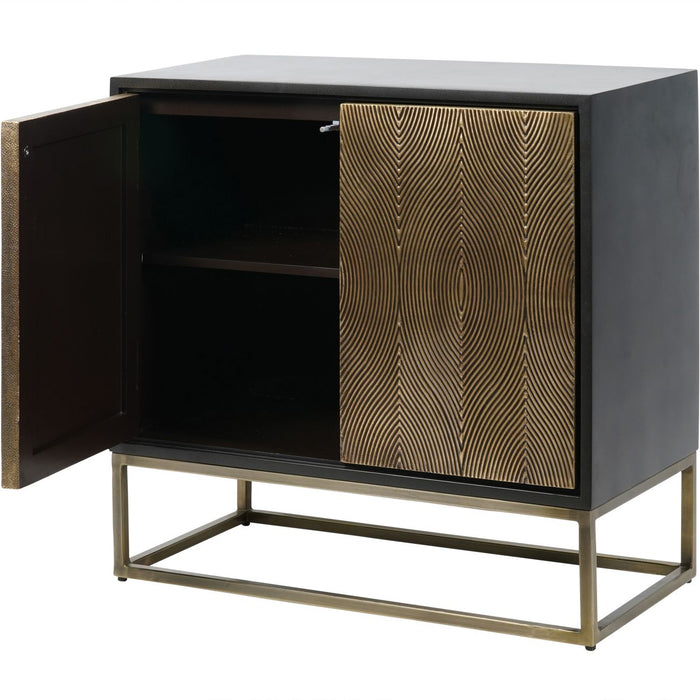 Marriot Contemporary Black & Embossed Brass 2-Door Cabinet