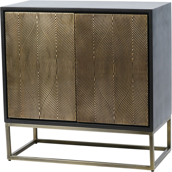 Marriot Contemporary Black & Embossed Brass 2-Door Cabinet