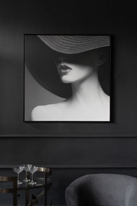 Framed Wall Canvas, Monochrome, Woman in Hat