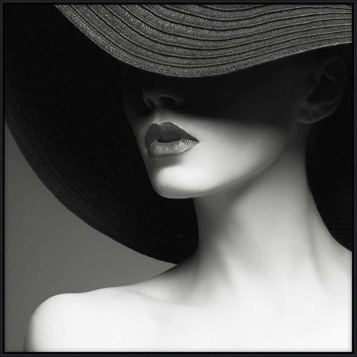 Framed Wall Canvas, Monochrome, Woman in Hat