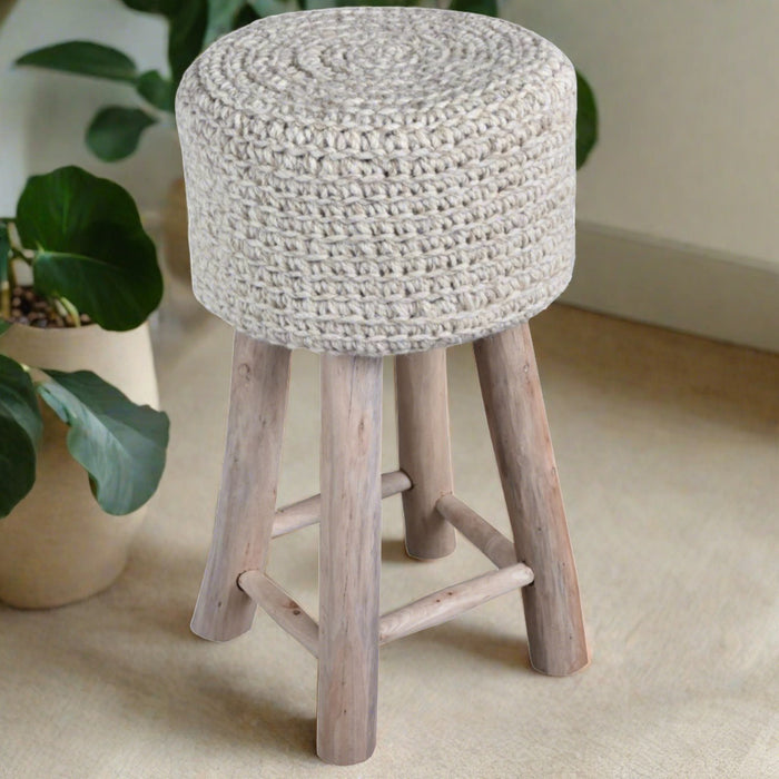 Nomad Knitted Wool And Natural Wood Bar Stool