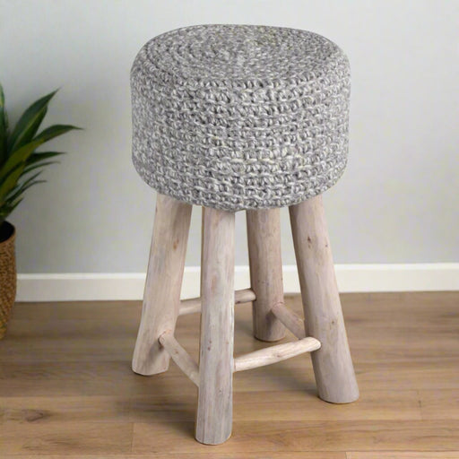 Grey Knitted Top Barstool with Reclaimed Eucalyptus Legs