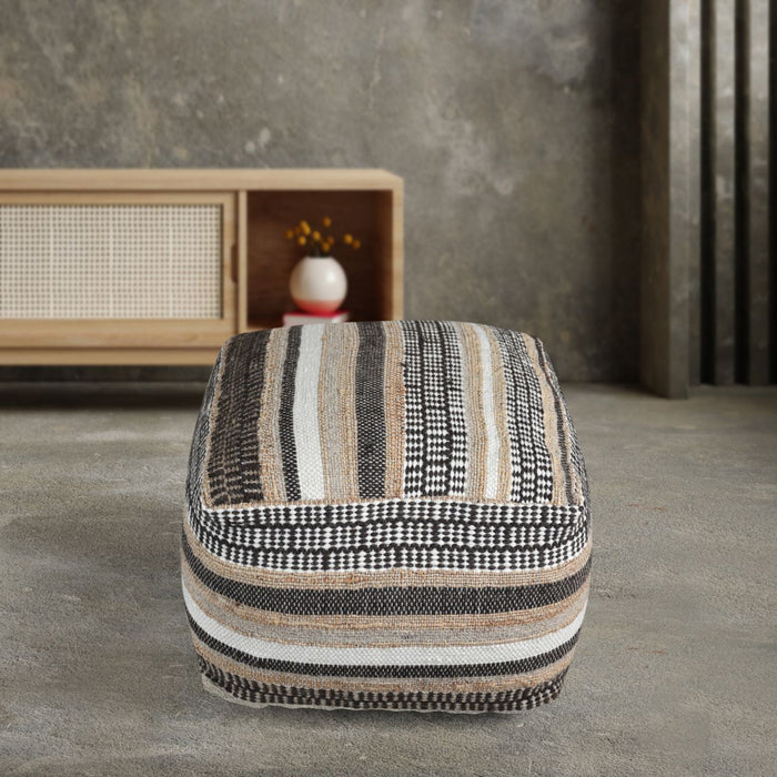 Yeru Hand-Woven Pouffe - Black & White