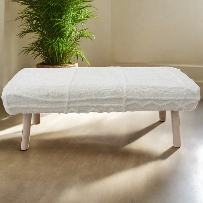 Hudson Indoor Bench, Cream New Zealand Wool, Natural Wood Legs