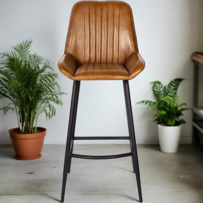 Pembroke Bar Stools,Tan Leather, Black Metal S/2