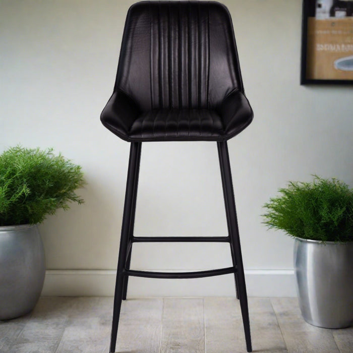 Pembrook Bar Stools, Black Leather, Black Metal S/2