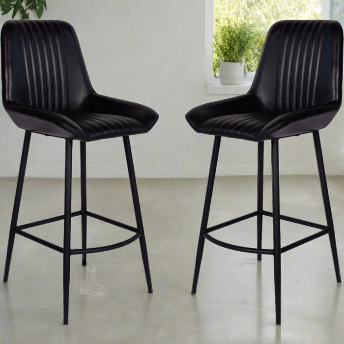 Pembrook Bar Stools, Black Leather, Black Metal S/2