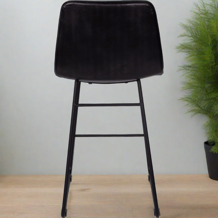 Robinson Bar Chair, Dark Grey Leather, Black Metal S/2