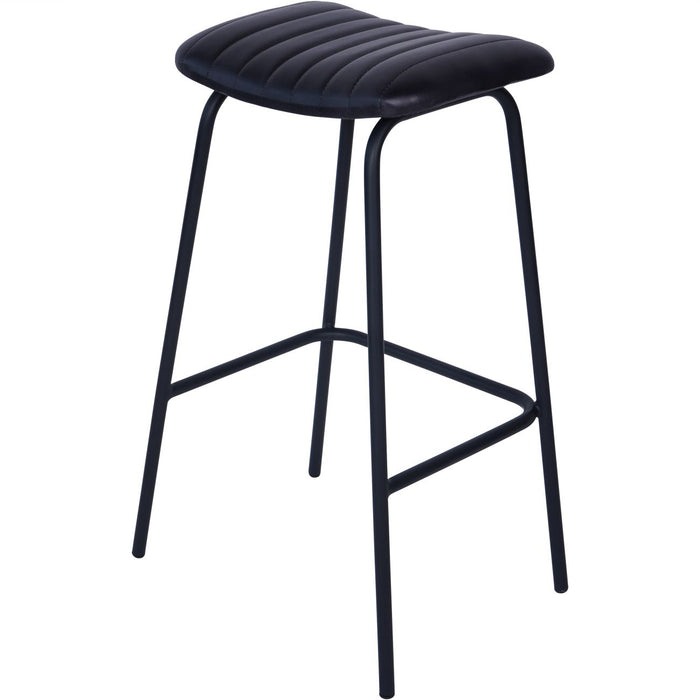 Arthur Bar Stools, Black Leather, Black Metal  S/2