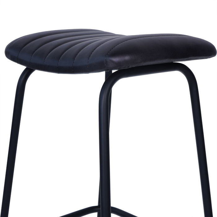 Arthur Bar Stools, Black Leather, Black Metal  S/2