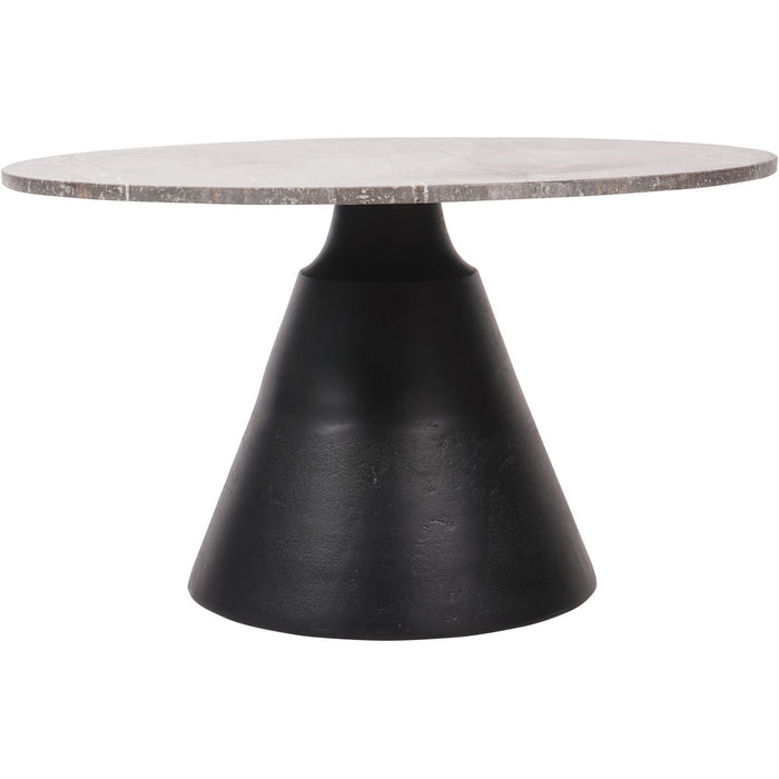 Jacqueline Large Coffee Table, Charcoal Black, Dark Travertine, Metal Base, Round Top