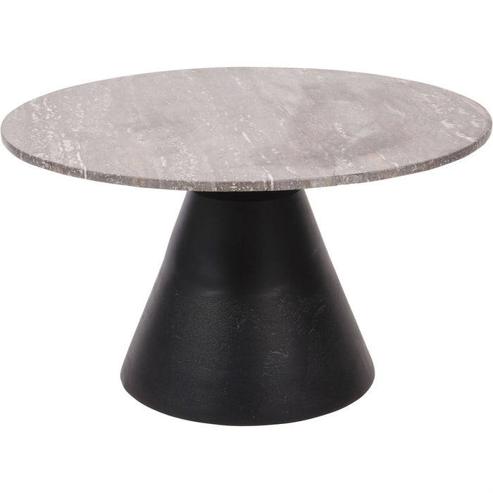 Jacqueline Large Coffee Table, Charcoal Black, Dark Travertine, Metal Base, Round Top