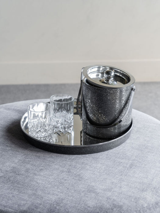 Textured Silver Decorative Tray,. Round, Mirrored