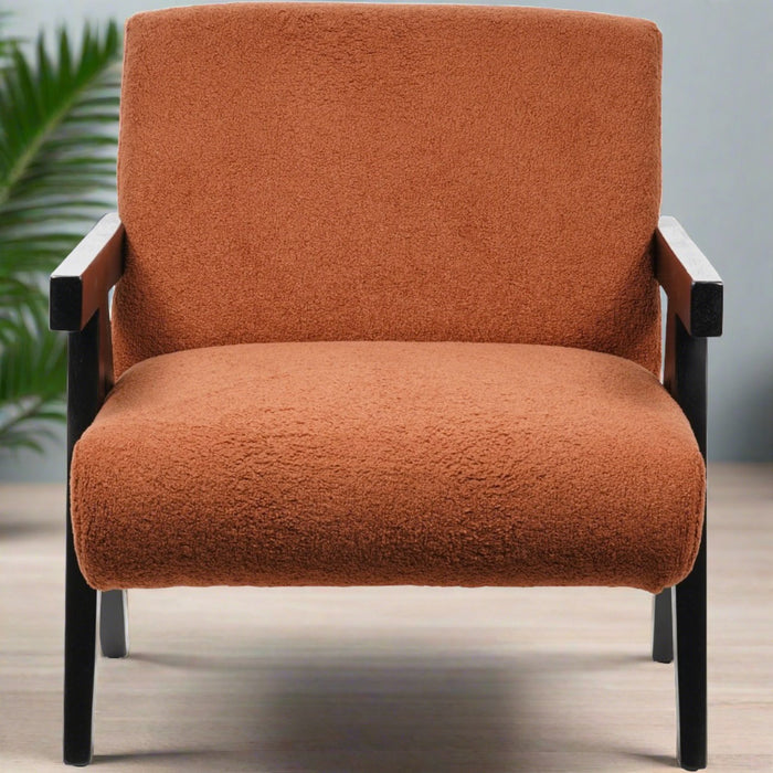 Éva Accent Armchair Chair, Burnt Orange Boucle, Black Wood Frame