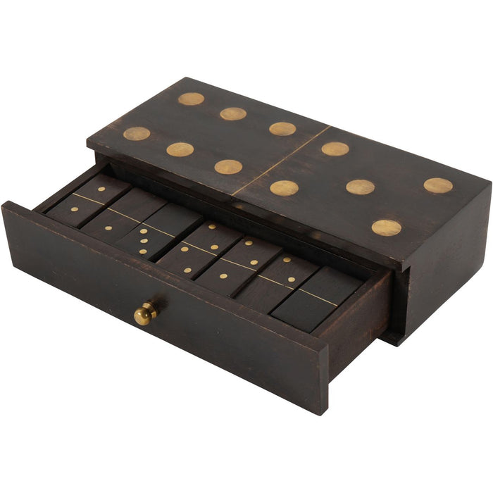 Handcrafted Wooden Domino Set with Brass Inlay - Decorative Storage Box