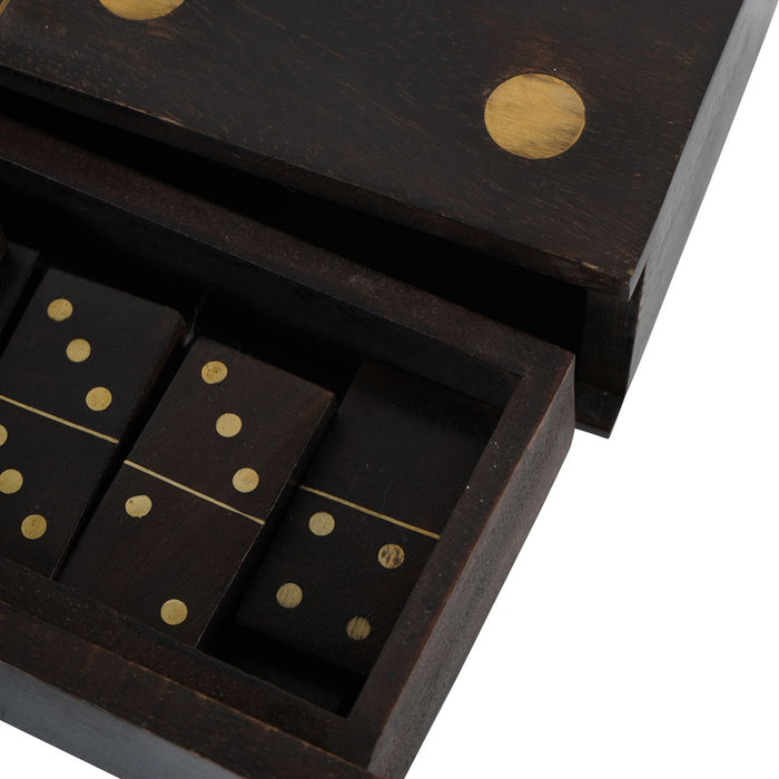 Handcrafted Wooden Domino Set with Brass Inlay - Decorative Storage Box