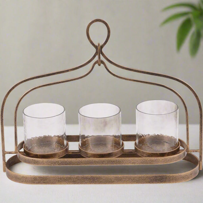 Laura Ashley Gold & Clear Glass Triple Votive Holder