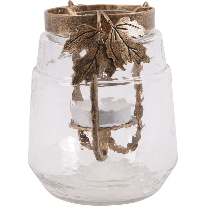 Laura Ashley Leaf Bottle Hurricane with Corrina Leaves - Medium