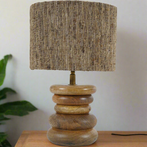 Solène Solid Wood Table Lamp - Handfinished Wood Base, Silk Jute Shade