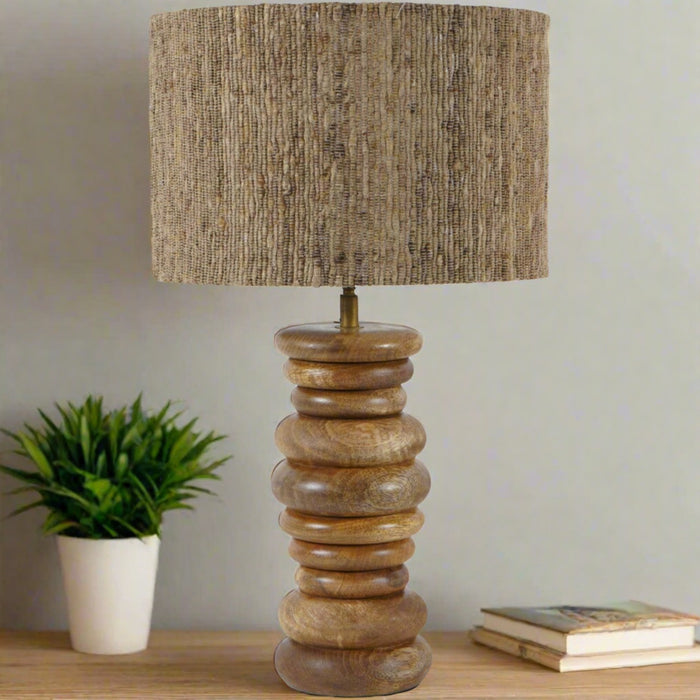 Petra Solid Wood Table Lamp with Handmade Silk Jute Shade