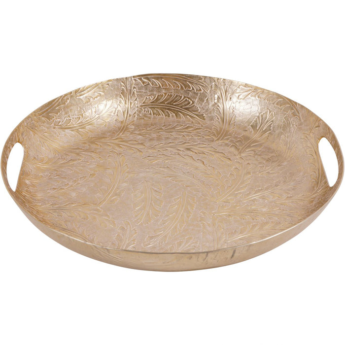 Laura Ashley Round Platter, Winspear Metal Gold, Leaf Embossed