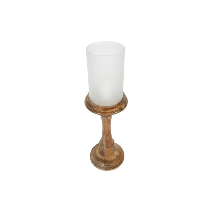 Laura Ashley Small Wooden Pedestal Hurricane with Frosted Glass