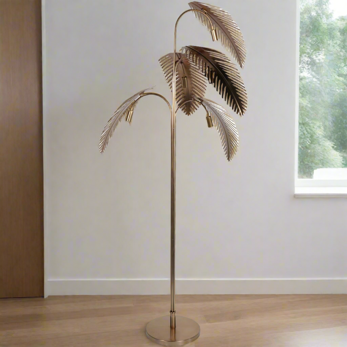 Luxury Dusky Gold Metal Palm Tree Floor Lamp