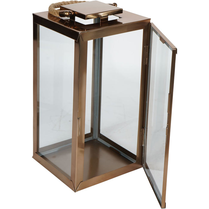 Gold Metal & Glass Lantern with Rope Handle - Small