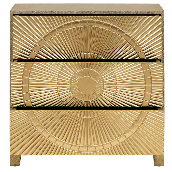 Sophie Gold Embossed Metal Three Drawer Chest