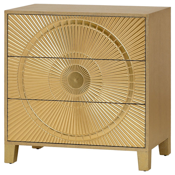 Sophie Gold Embossed Metal Three Drawer Chest