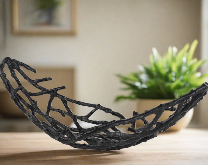 Twig Oval Small Bowl, Black, Metal 