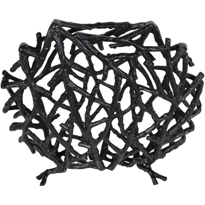 Twig Sculpture Disc Vase, Black Metal