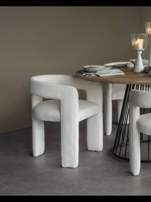 Elegant Ivory Upholstered Dining Chair – Modern Curved Design  