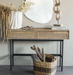 Rustic Natural Wood Console Table – Rattan Front Drawers with Metal Frame -  Decor interiors