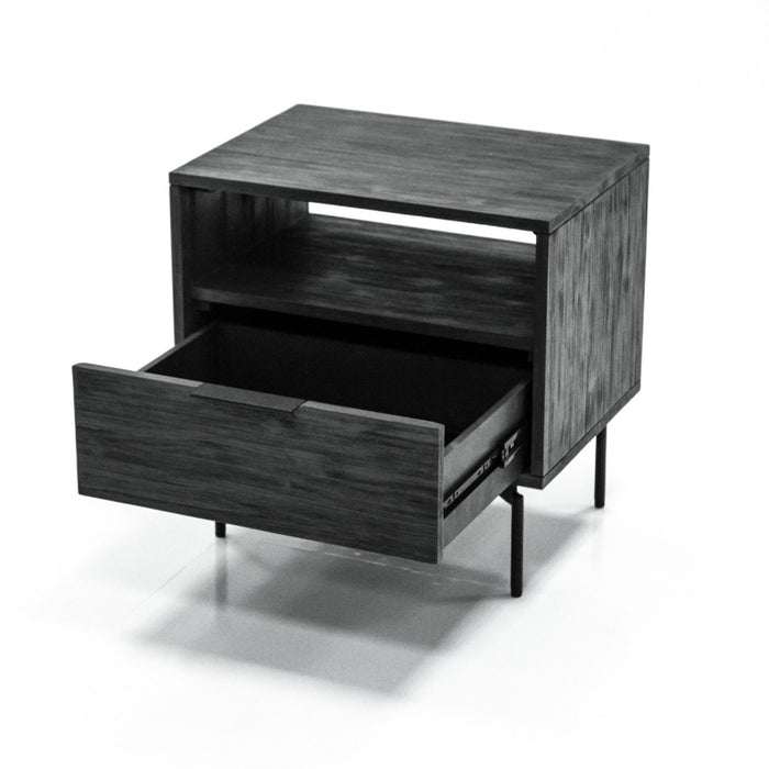 Okayama Bedside Cabinet, Black Acadia Wood