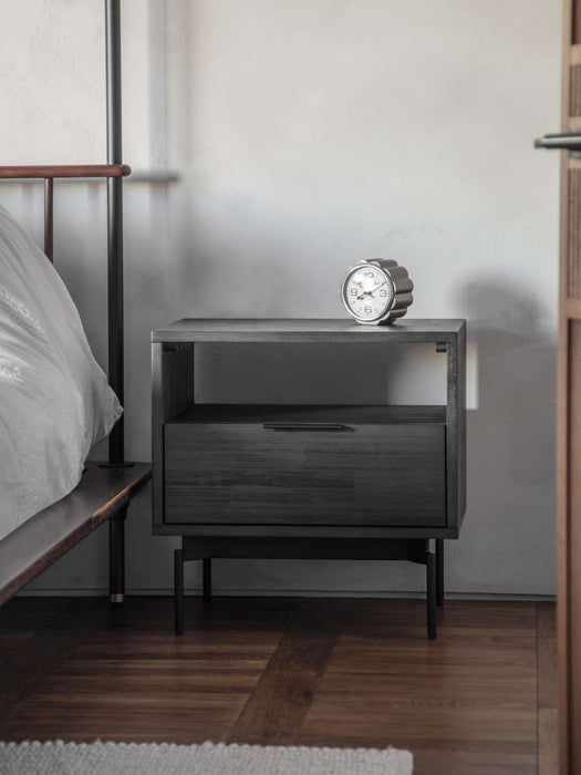 Okayama Bedside Cabinet, Black Acadia Wood