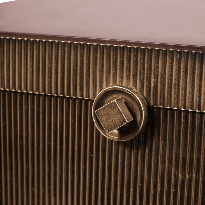 Hunter Trunk Side Table, Metal Storage, Corrugated Antique Gold, Solid Wooden Stained Tops,