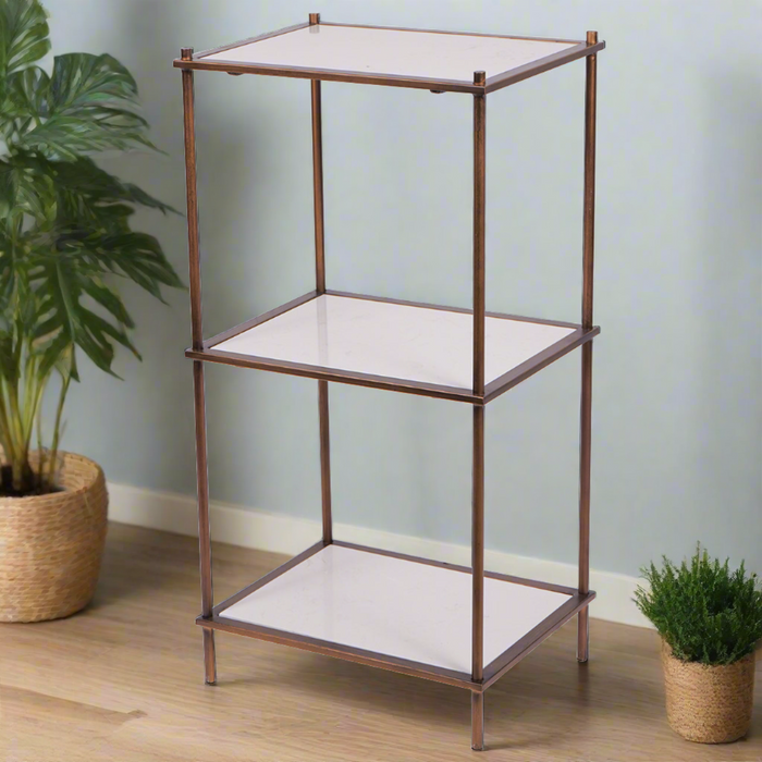 Hylas Antique Copper Frame Ceramic Three Tier Shelving Unit