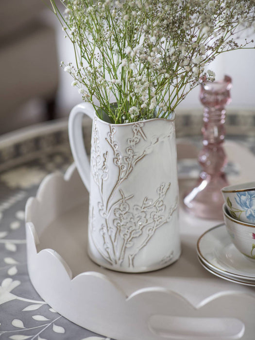 Laura Ashley Large Jug, White Ceramic, Pussywillow, Stoneware