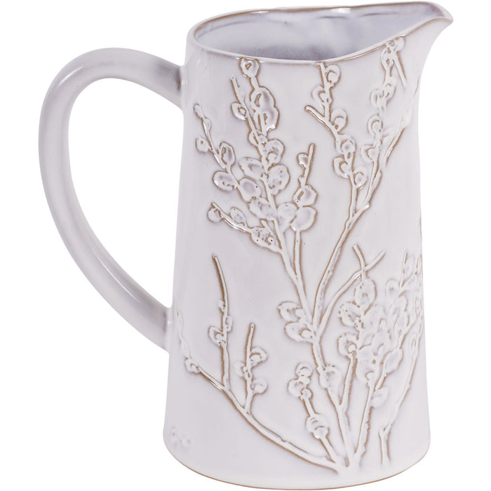 Laura Ashley Large Jug, White Ceramic, Pussywillow, Stoneware